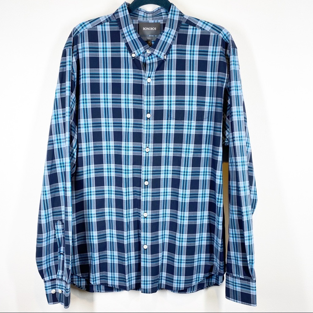 Bonobos Slim Fit Blue Plaid Button Down Shirt